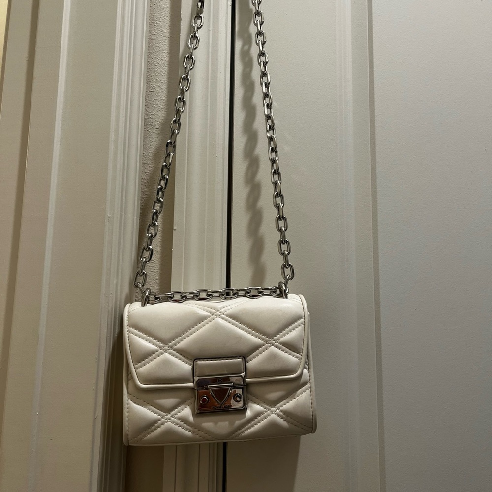 White Michael Kors silver chain purse
